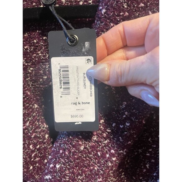 NWT RAG & BONE "Preston" Burgundy Tweed Boucle Double Breasted Blazer Jacket 2 - Picture 10 of 16